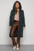 Купить Пальто утепленное с капюшоном зимнее женское темно-зеленого цвета 13816TZ, фото 17