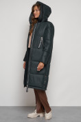 Купить Пальто утепленное с капюшоном зимнее женское темно-зеленого цвета 13816TZ, фото 18