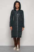Купить Пальто утепленное с капюшоном зимнее женское темно-зеленого цвета 13816TZ, фото 5