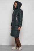 Купить Пальто утепленное с капюшоном зимнее женское темно-зеленого цвета 13816TZ, фото 6