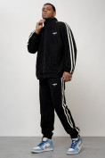 Купить Спортивный костюм мужской модный из микровельвета черного цвета 15015Ch, фото 10