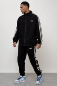 Купить Спортивный костюм мужской модный из микровельвета черного цвета 15015Ch, фото 2