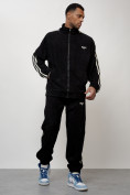 Купить Спортивный костюм мужской модный из микровельвета черного цвета 15015Ch, фото 9