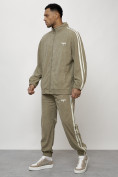 Купить Спортивный костюм мужской модный из микровельвета цвета хаки 15015Kh, фото 2