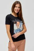 Купить Женские футболки с принтом черного цвета 1614Ch, фото 4