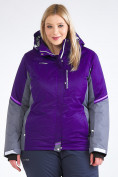 Купить Куртка горнолыжная женская большого размера темно-фиолетового цвета 1934TF