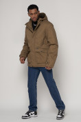 Купить Куртка зимняя мужская классическая стеганная бежевого цвета 2107B, фото 2