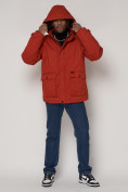 Купить Куртка зимняя мужская классическая стеганная оранжевого цвета 2107O, фото 5