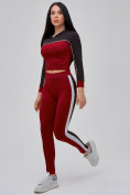 Купить Спортивный костюм для фитнеса женский бордового цвета 21111Bo, фото 21