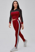 Купить Спортивный костюм для фитнеса женский бордового цвета 21111Bo, фото 22