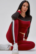 Купить Спортивный костюм для фитнеса женский бордового цвета 21111Bo, фото 30