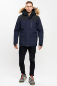 Купить Куртка зимняя MTFORCE мужская удлиненная с мехом темно-синего цвета 2155-1TS