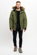Купить Куртка зимняя мужская удлиненная с мехом хаки цвета 2159-1Kh, фото 2