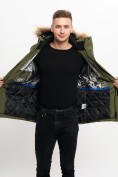 Купить Куртка зимняя мужская удлиненная с мехом хаки цвета 2159-1Kh, фото 13
