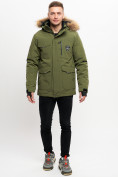 Купить Куртка зимняя мужская удлиненная с мехом хаки цвета 2159-1Kh, фото 3