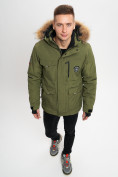 Купить Куртка зимняя мужская удлиненная с мехом хаки цвета 2159-1Kh, фото 8