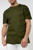 Купить Мужская футболка с надписью хаки цвета 221085Kh