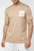 Купить Мужская футболка с принтом бежевого цвета 221147B, фото 3