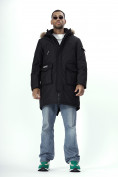 Купить Парка мужская зимняя с мехом черного цвета 2223Ch, фото 12