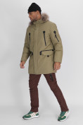 Купить Парка мужская зимняя с мехом цвета хаки 2258Kh, фото 2