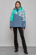 Купить Горнолыжная куртка женская зимняя бирюзового цвета 2337Br