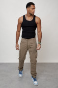 Купить Джинсы карго мужские с накладными карманами бежевого цвета 2401B, фото 10