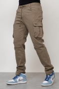 Купить Джинсы карго мужские с накладными карманами бежевого цвета 2401B, фото 2