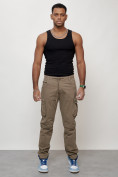 Купить Джинсы карго мужские с накладными карманами бежевого цвета 2401B, фото 5