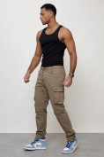 Купить Джинсы карго мужские с накладными карманами бежевого цвета 2401B, фото 6