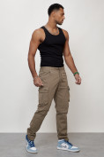 Купить Джинсы карго мужские с накладными карманами бежевого цвета 2401B, фото 7