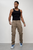 Купить Джинсы карго мужские с накладными карманами бежевого цвета 2401B, фото 9
