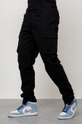 Купить Джинсы карго мужские с накладными карманами черного цвета 2401Ch, фото 2
