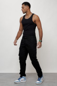Купить Джинсы карго мужские с накладными карманами черного цвета 2401Ch, фото 6