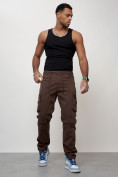 Купить Джинсы карго мужские с накладными карманами коричневого цвета 2401K, фото 10
