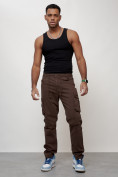 Купить Джинсы карго мужские с накладными карманами коричневого цвета 2401K, фото 11