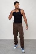 Купить Джинсы карго мужские с накладными карманами коричневого цвета 2401K, фото 12