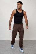 Купить Джинсы карго мужские с накладными карманами коричневого цвета 2401K, фото 13
