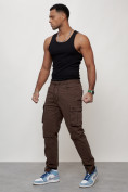 Купить Джинсы карго мужские с накладными карманами коричневого цвета 2401K, фото 2