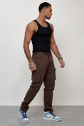 Купить Джинсы карго мужские с накладными карманами коричневого цвета 2401K, фото 3
