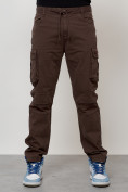 Купить Джинсы карго мужские с накладными карманами коричневого цвета 2401K, фото 5