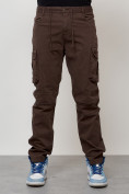 Купить Джинсы карго мужские с накладными карманами коричневого цвета 2401K, фото 6