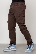 Купить Джинсы карго мужские с накладными карманами коричневого цвета 2401K, фото 7