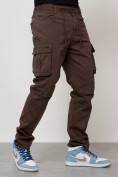 Купить Джинсы карго мужские с накладными карманами коричневого цвета 2401K, фото 8