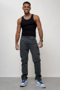 Купить Джинсы карго мужские с накладными карманами темно-серого цвета 2401TC, фото 10