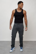 Купить Джинсы карго мужские с накладными карманами темно-серого цвета 2401TC, фото 11
