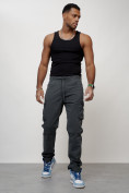 Купить Джинсы карго мужские с накладными карманами темно-серого цвета 2401TC, фото 9