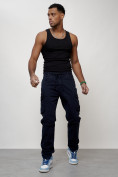 Купить Джинсы карго мужские с накладными карманами темно-синего цвета 2401TS, фото 2