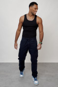 Купить Джинсы карго мужские с накладными карманами темно-синего цвета 2401TS, фото 3