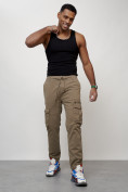 Купить Джинсы карго мужские с накладными карманами бежевого цвета 2402B, фото 2
