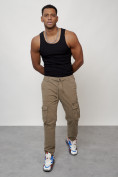 Купить Джинсы карго мужские с накладными карманами бежевого цвета 2402B, фото 3